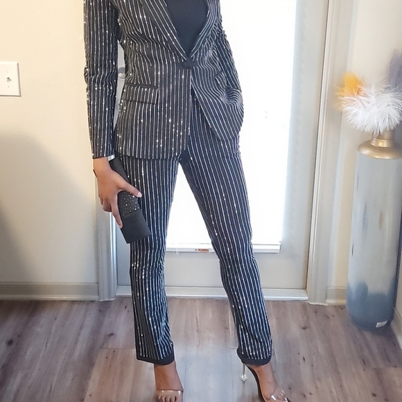 Rhinestone Pinstripe Pants - Picture 2 of 8